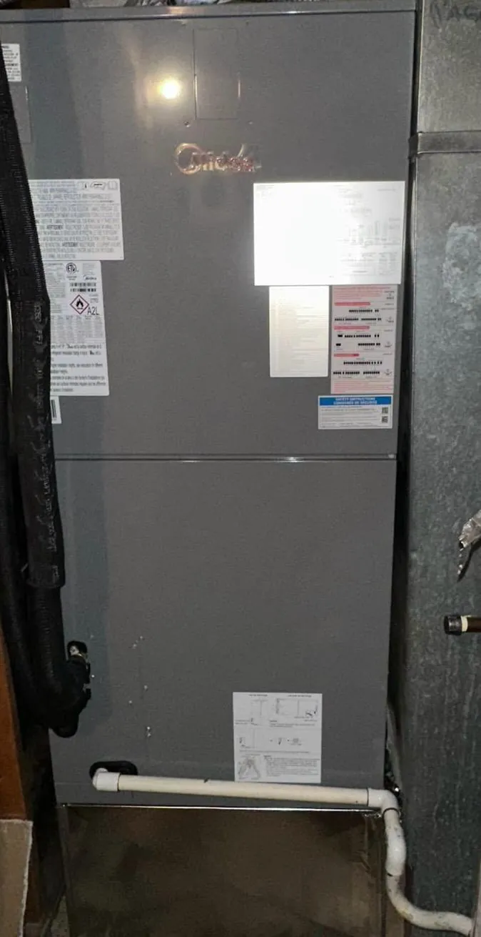 Air handler in a basement mechanical room